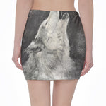 Monochrome Howling Wolf Print Pencil Mini Skirt
