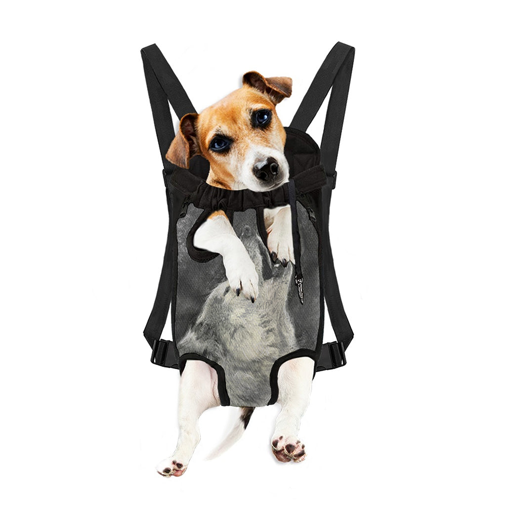 Monochrome Howling Wolf Print Pet Carrier Backpack
