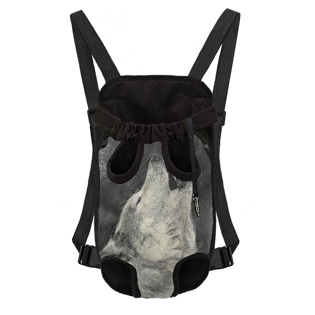 Monochrome Howling Wolf Print Pet Carrier Backpack