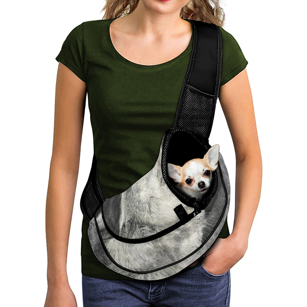 Monochrome Howling Wolf Print Pet Sling Carrier
