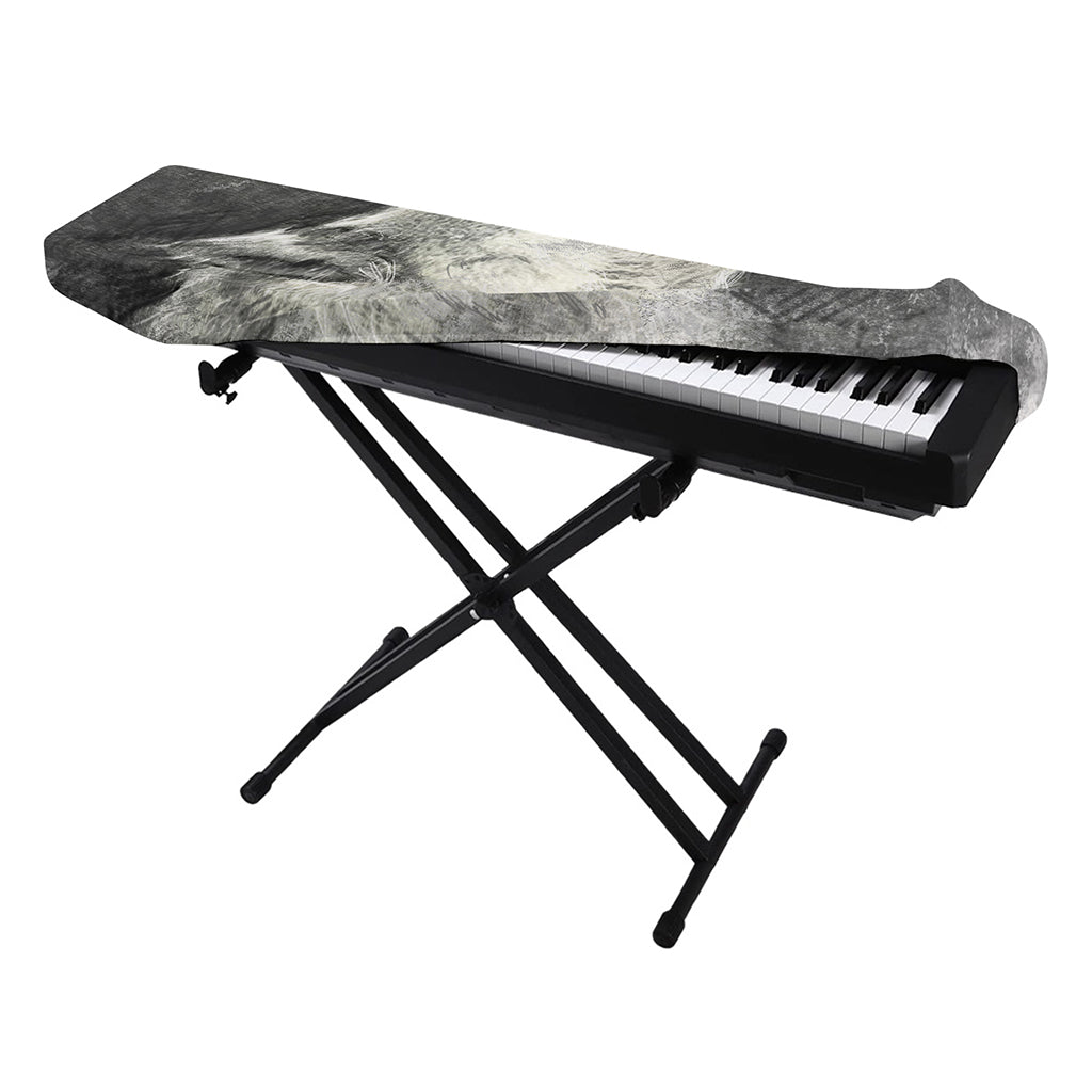 Monochrome Howling Wolf Print Piano Keyboard Cover