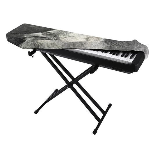 Monochrome Howling Wolf Print Piano Keyboard Cover