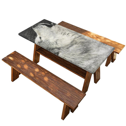 Monochrome Howling Wolf Print Picnic Table Cover