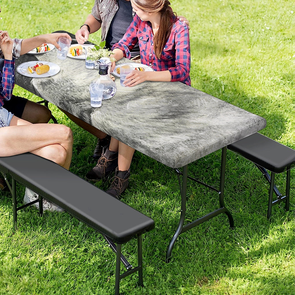 Monochrome Howling Wolf Print Picnic Table Cover