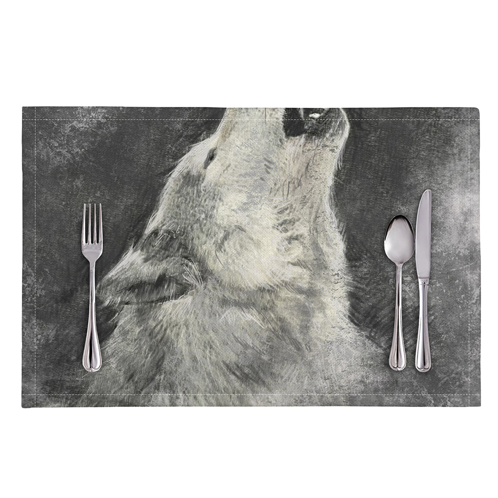 Monochrome Howling Wolf Print Placemat
