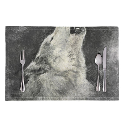 Monochrome Howling Wolf Print Placemat