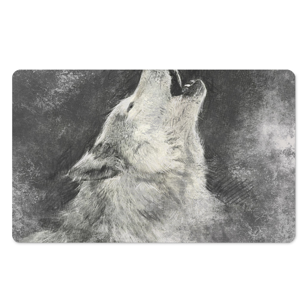 Monochrome Howling Wolf Print Polyester Doormat