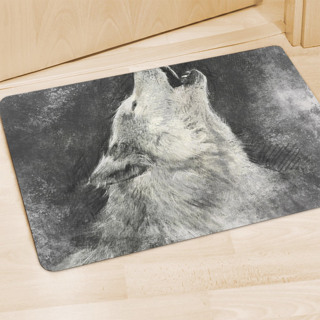 Monochrome Howling Wolf Print Polyester Doormat