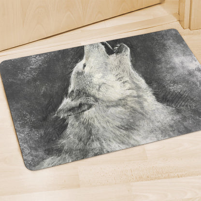 Monochrome Howling Wolf Print Polyester Doormat