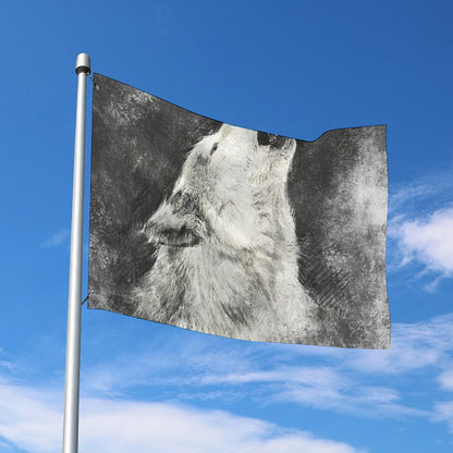 Monochrome Howling Wolf Print Polyester Flag