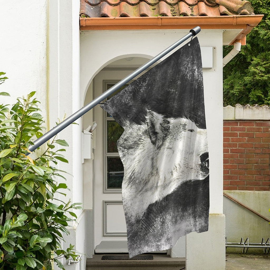 Monochrome Howling Wolf Print Polyester Flag