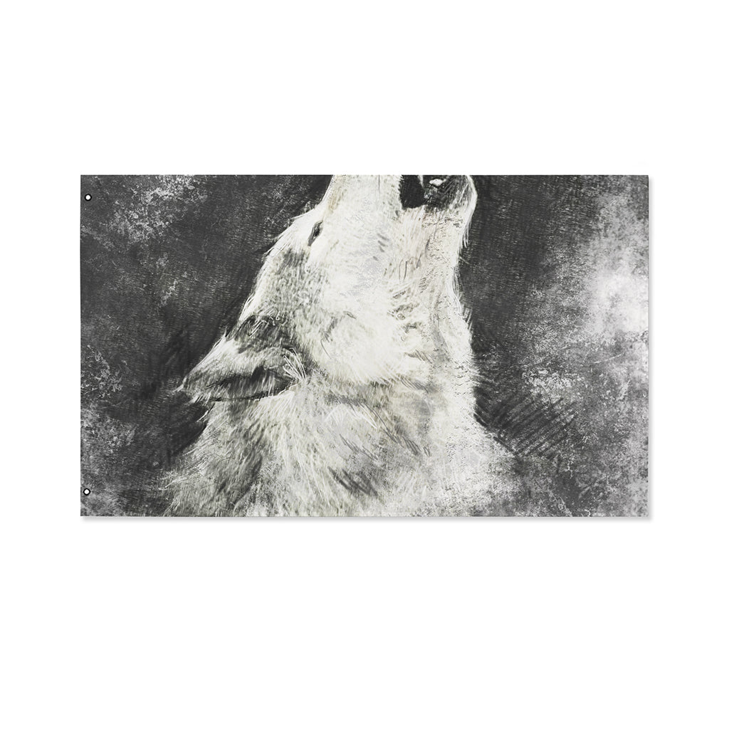 Monochrome Howling Wolf Print Polyester Flag