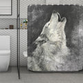 Monochrome Howling Wolf Print Polyester Shower Curtain