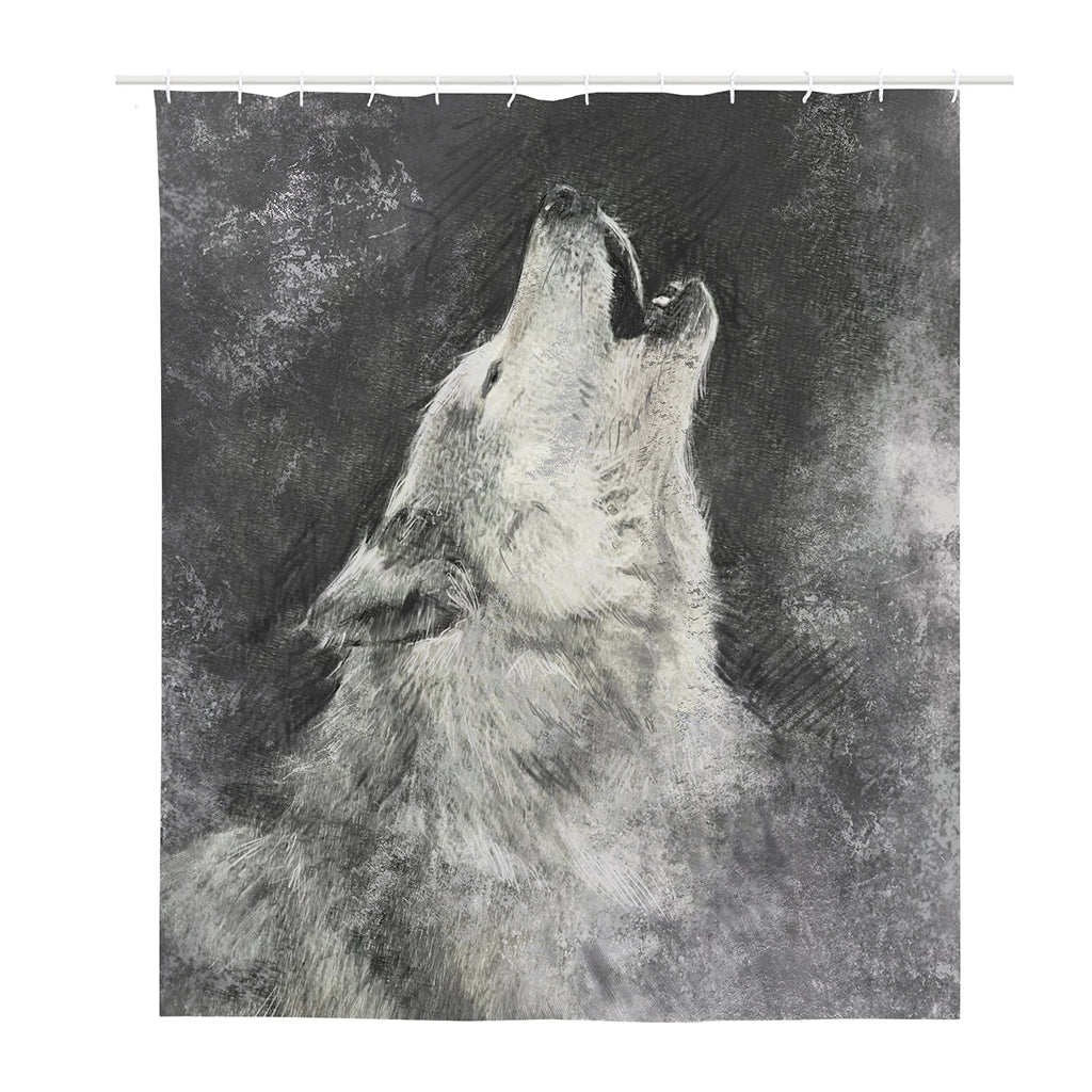 Monochrome Howling Wolf Print Polyester Shower Curtain