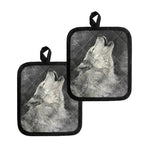 Monochrome Howling Wolf Print Pot Holders