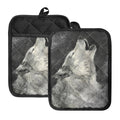 Monochrome Howling Wolf Print Pot Holders With Pocket