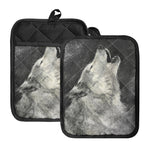 Monochrome Howling Wolf Print Pot Holders With Pocket