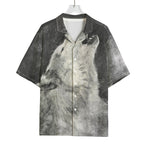 Monochrome Howling Wolf Print Rayon Hawaiian Shirt