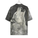 Monochrome Howling Wolf Print Rayon Hawaiian Shirt