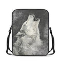 Monochrome Howling Wolf Print Rectangular Crossbody Bag