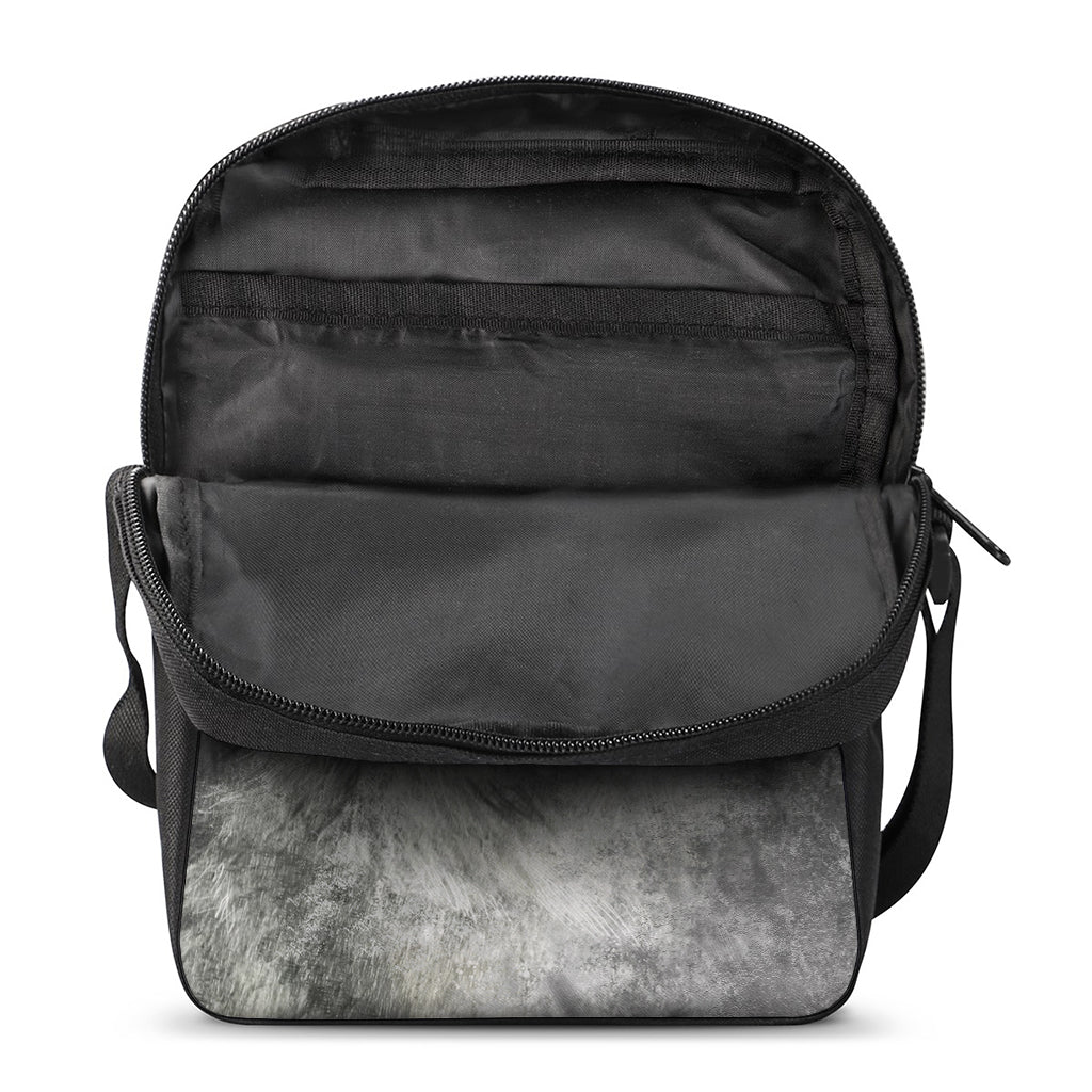 Monochrome Howling Wolf Print Rectangular Crossbody Bag