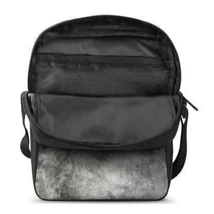 Monochrome Howling Wolf Print Rectangular Crossbody Bag