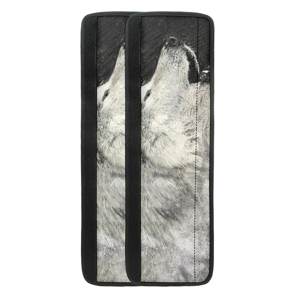Monochrome Howling Wolf Print Refrigerator Handle Covers