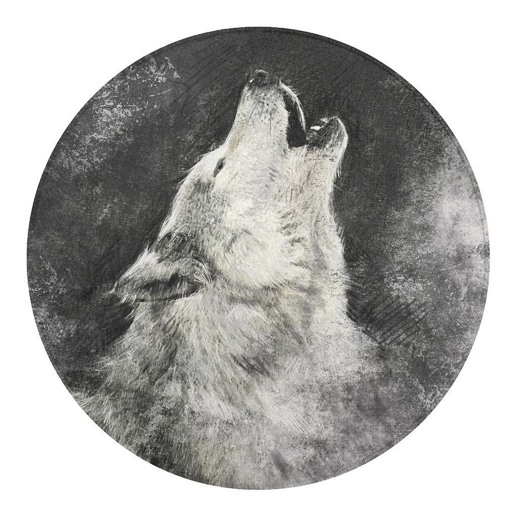 Monochrome Howling Wolf Print Round Blanket