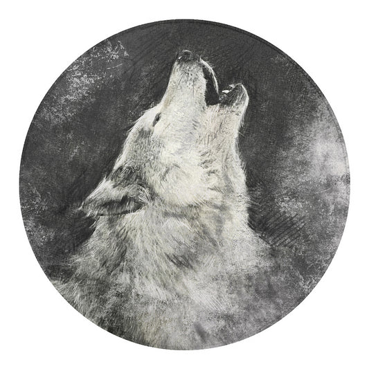 Monochrome Howling Wolf Print Round Blanket