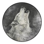 Monochrome Howling Wolf Print Round Floor Mat