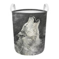 Monochrome Howling Wolf Print Round Laundry Basket
