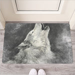 Monochrome Howling Wolf Print Rubber Doormat