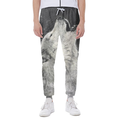 Monochrome Howling Wolf Print Scuba Joggers