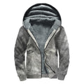 Monochrome Howling Wolf Print Sherpa Lined Zip Up Hoodie