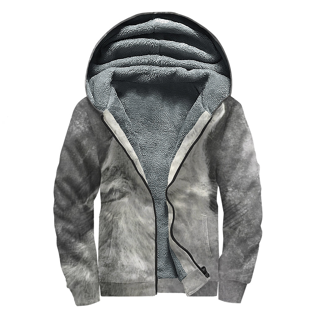 Monochrome Howling Wolf Print Sherpa Lined Zip Up Hoodie