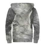 Monochrome Howling Wolf Print Sherpa Lined Zip Up Hoodie