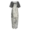 Monochrome Howling Wolf Print Short Sleeve Long Nightdress