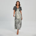 Monochrome Howling Wolf Print Short Sleeve Maxi Dress