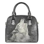 Monochrome Howling Wolf Print Shoulder Handbag