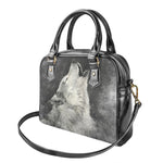 Monochrome Howling Wolf Print Shoulder Handbag