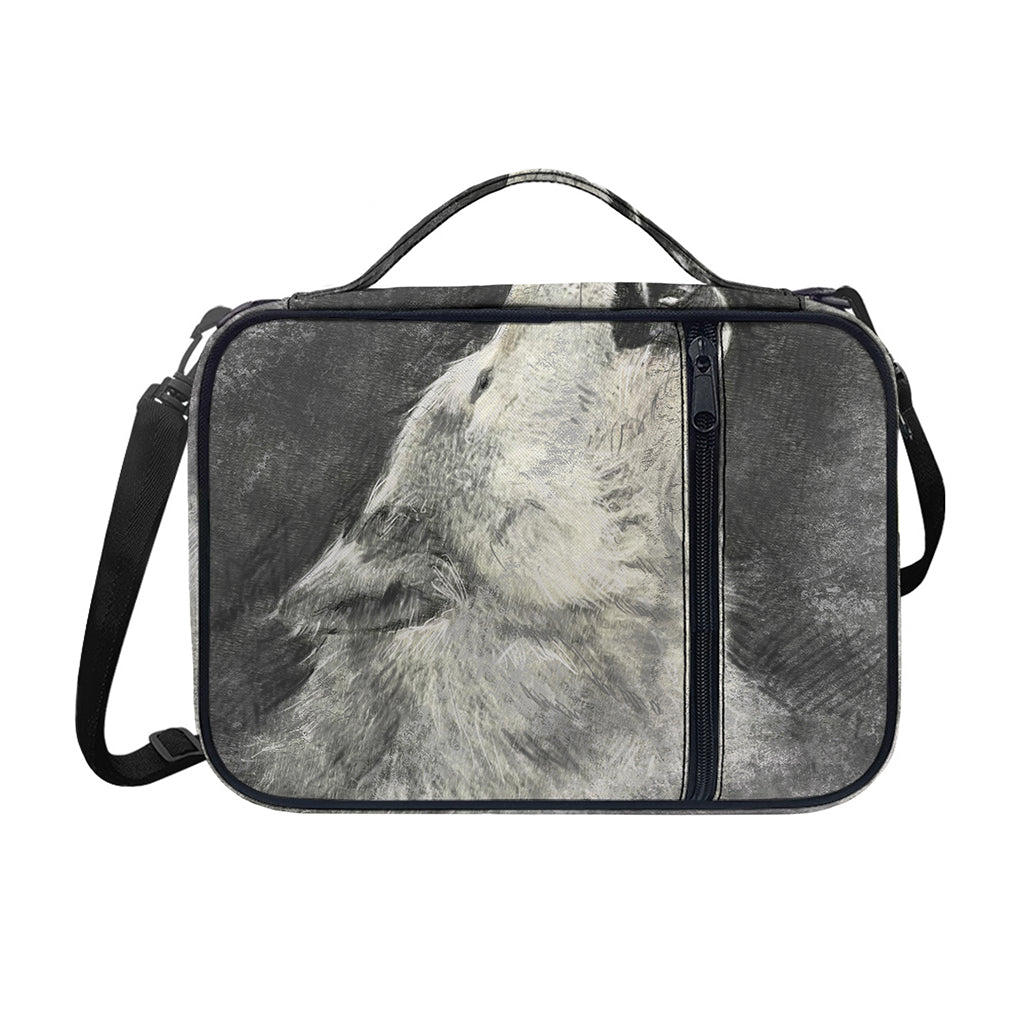 Monochrome Howling Wolf Print Shoulder Strap Bible Bag