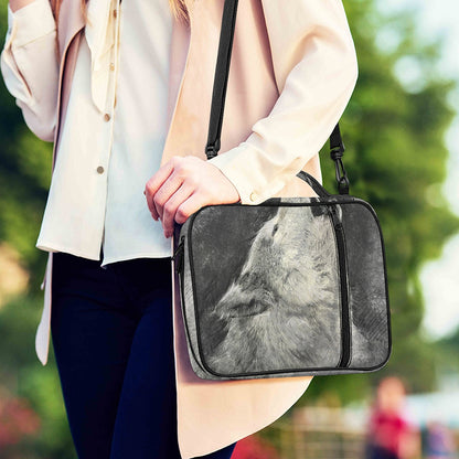 Monochrome Howling Wolf Print Shoulder Strap Bible Bag