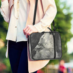 Monochrome Howling Wolf Print Shoulder Strap Bible Bag