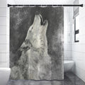 Monochrome Howling Wolf Print Shower Curtain