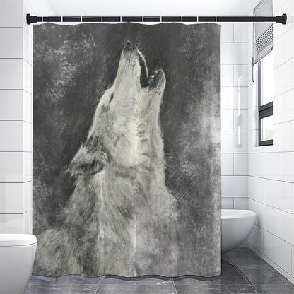 Monochrome Howling Wolf Print Shower Curtain
