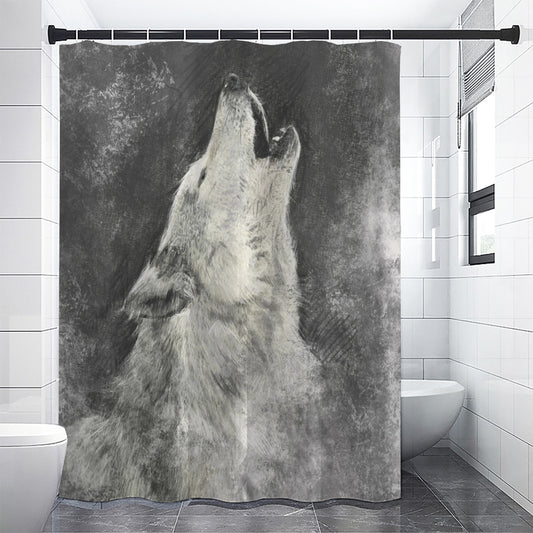 Monochrome Howling Wolf Print Shower Curtain