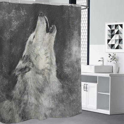 Monochrome Howling Wolf Print Shower Curtain