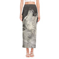 Monochrome Howling Wolf Print Side Slit Maxi Skirt