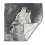 Monochrome Howling Wolf Print Silk Bandana