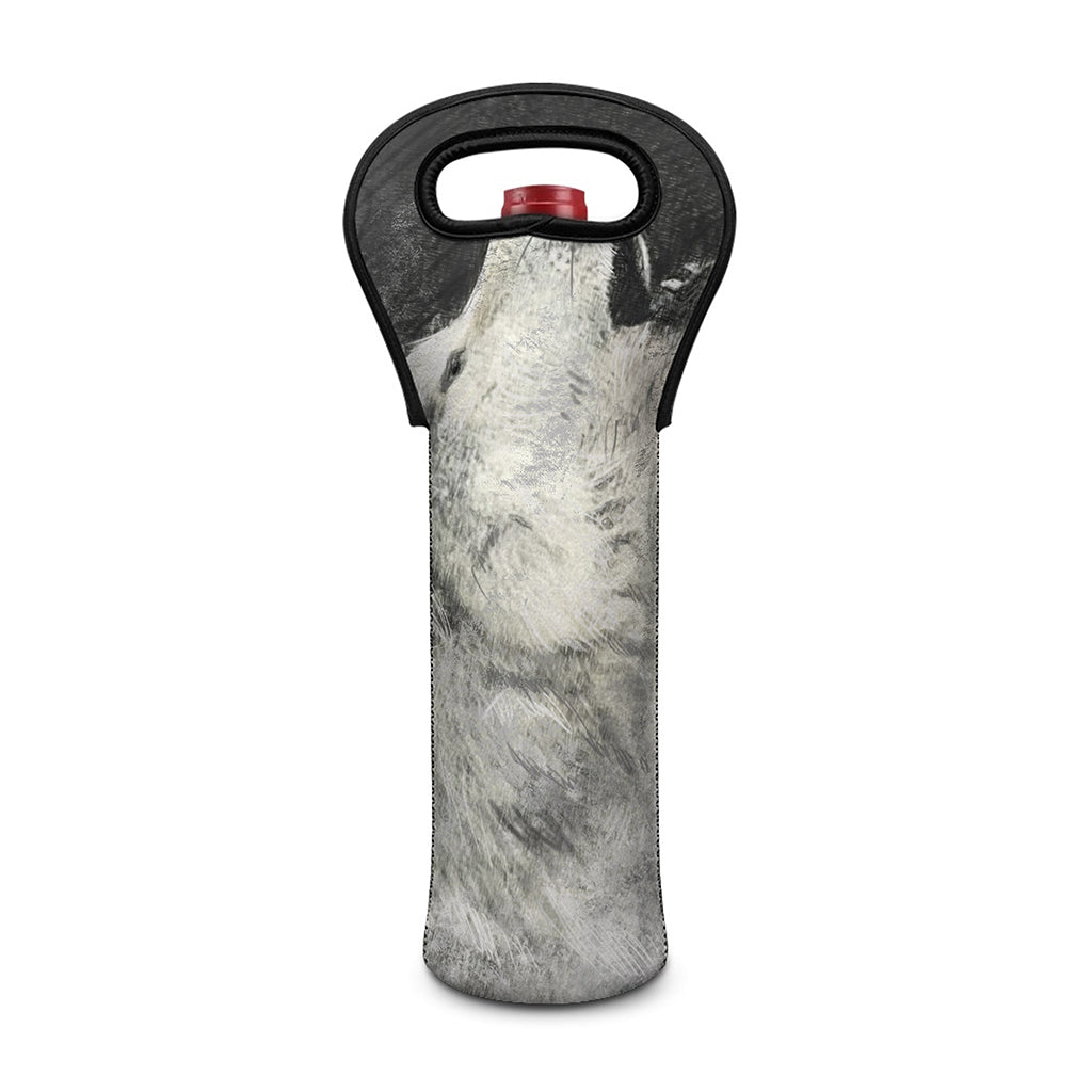 Monochrome Howling Wolf Print Single Neoprene Wine Tote